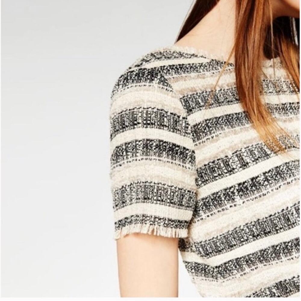 Zara Low Back Cream Black Striped Tweed Shift Dress with Fringe Detail Small - Picture 3 of 11